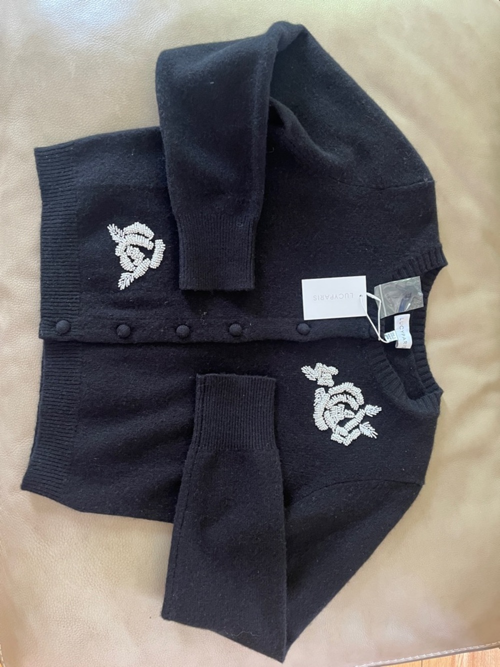 Lucy Paris Black Beaded Rosette Cardigan